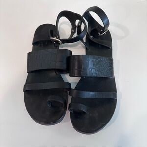 Rag & Bone Chartan Embossed Black Croc Pattern Leather Ankle Strap Sandals Sz 40
